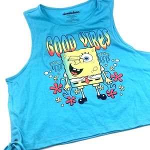 Girls Tank Top Size 7/9 Medium Good Vibes Sponge Bob Side Tie Summer
